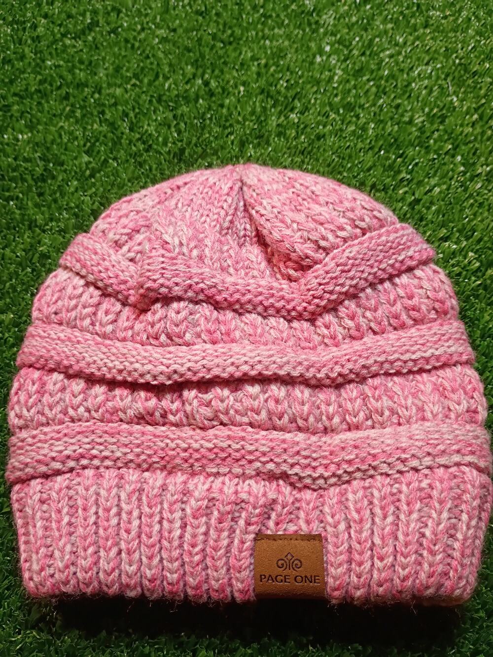 Cozy Page One Two-Tone Pink Cable-Knit Winter Beanie